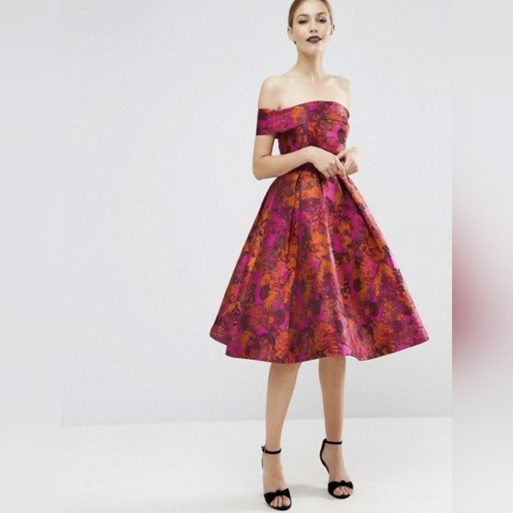 ASOS Bardot off the shoulder collar occasion midi dress size 16 stiff zip - Picture 1 of 6